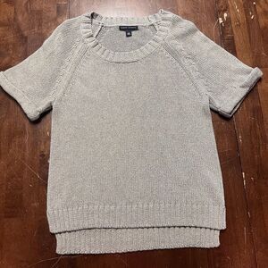 Banana Republic Grey Silver Sparkle Merino Wool‎ Short-Sleeve Sweater Sz Medium